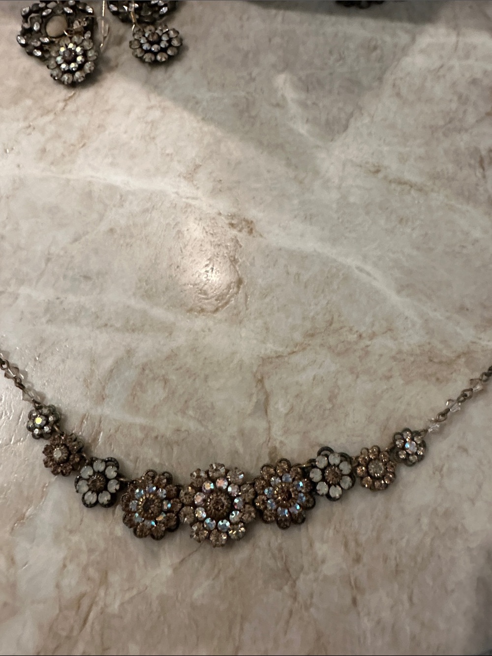 Crystal Floral Bib Necklace in Gold and Iridescent White